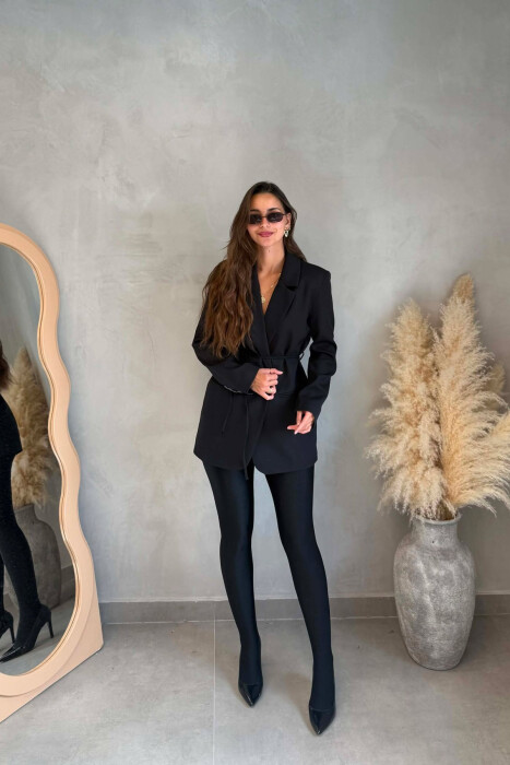 ONE COLOR ELASTIC WOMEN LEGGINGS BLACK/ E ZEZE - KLAUDIO FASHION