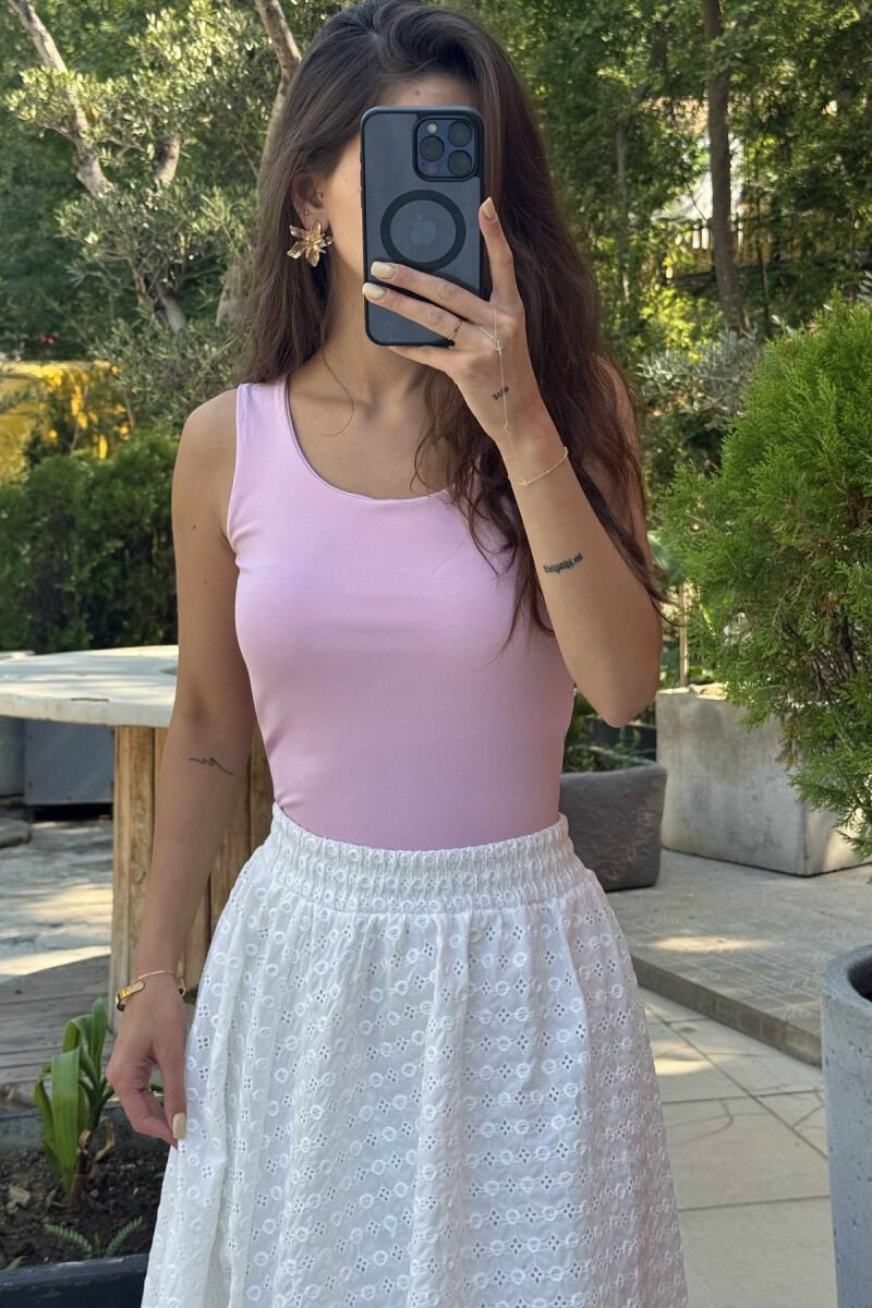ONE COLOR ELASTIC WOMEN TANK TOP BABY PINK/ROZB - 8