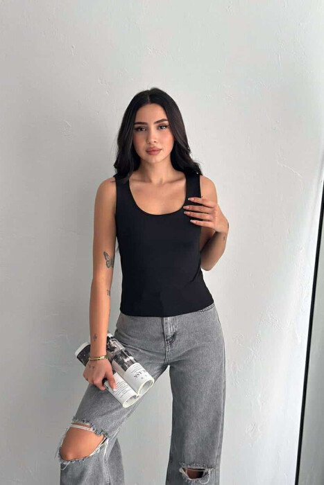 ONE COLOR ELASTIC WOMEN TANK TOP BLACK/ E ZEZE - 5