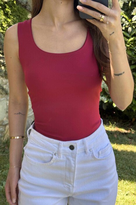 ONE COLOR ELASTIC WOMEN TANK TOP BURGUNDY/VISHNJE 