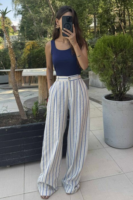 ONE COLOR ELASTIC WOMEN TANK TOP DARK BLUE/BEE - 2