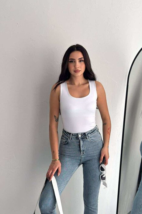 ONE COLOR ELASTIC WOMEN TANK TOP WHITE-E BARDHE - 7