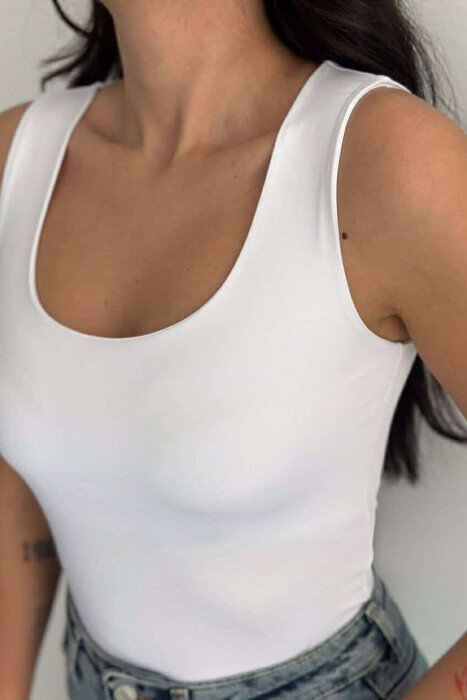 ONE COLOR ELASTIC WOMEN TANK TOP WHITE-E BARDHE - 8