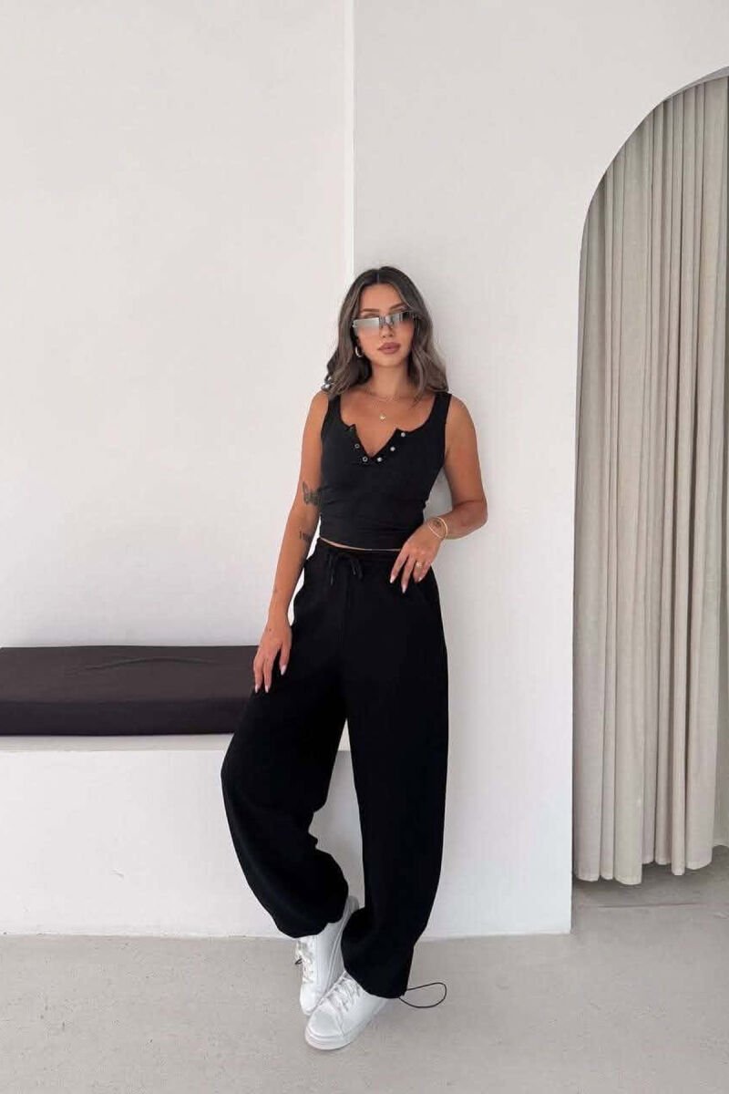 ONE COLOR ELASTIC WAIST WOMAN SWEATPANTS BLACK/ E ZEZE - 3