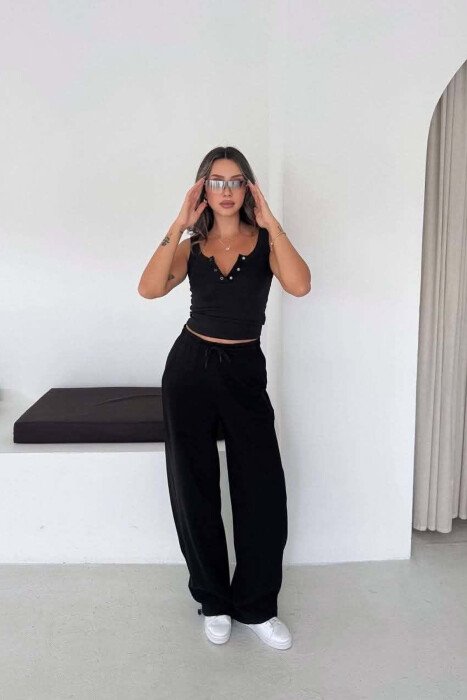 ONE COLOR ELASTIC WAIST WOMAN SWEATPANTS BLACK/ E ZEZE - 4