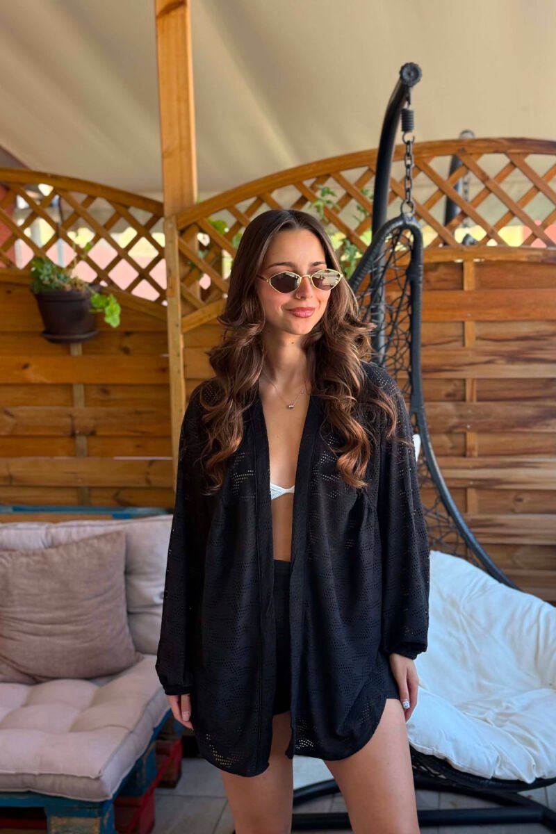 ONE COLOR EMBROIDERED CARDIGAN + SHORTS WOMAN SET BLACK/ E ZEZE - 3