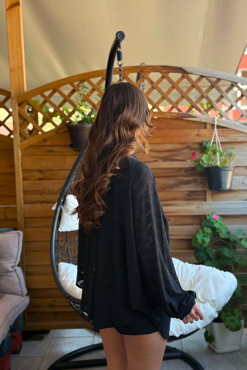 ONE COLOR EMBROIDERED CARDIGAN + SHORTS WOMAN SET BLACK/ E ZEZE - 6