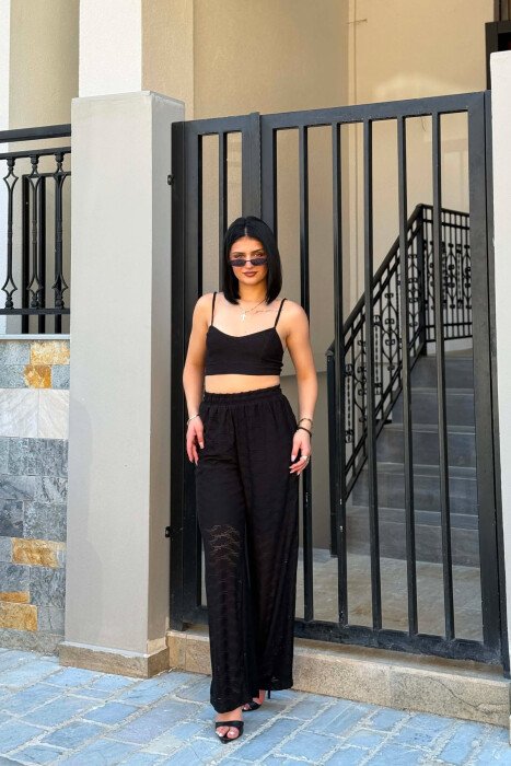 ONE COLOR EMBROIDERED CROP TOP + TROUSERS WOMAN SET BLACK/ E ZEZE - 2