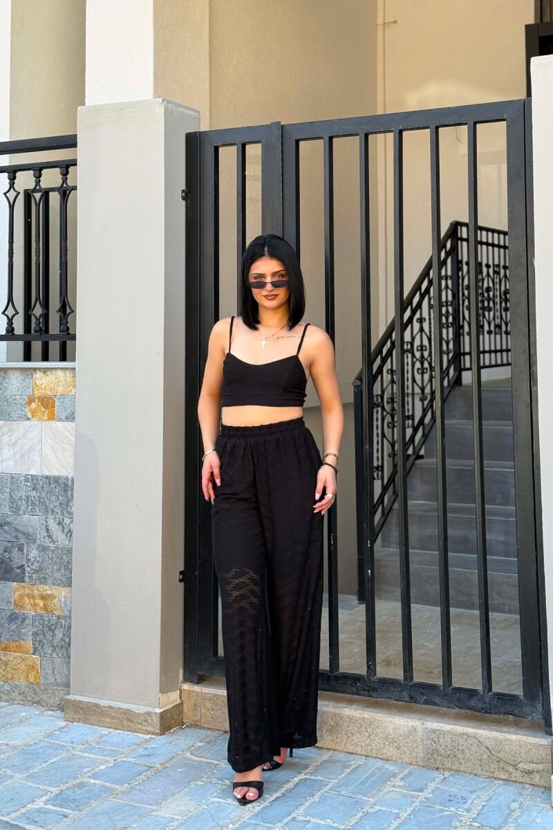ONE COLOR EMBROIDERED CROP TOP + TROUSERS WOMAN SET BLACK/ E ZEZE - 2
