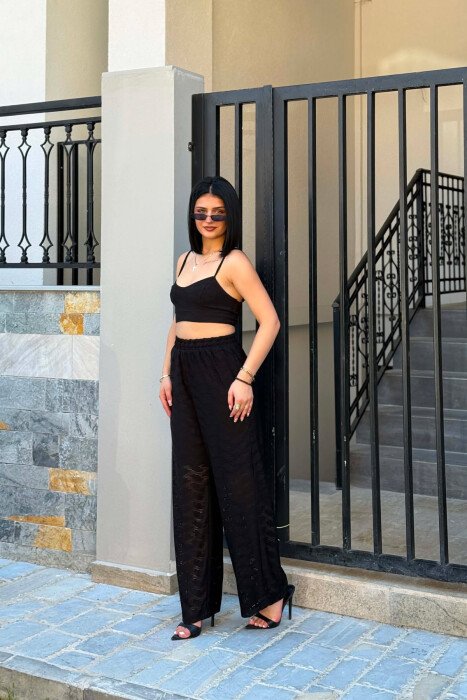 ONE COLOR EMBROIDERED CROP TOP + TROUSERS WOMAN SET BLACK/ E ZEZE - 4