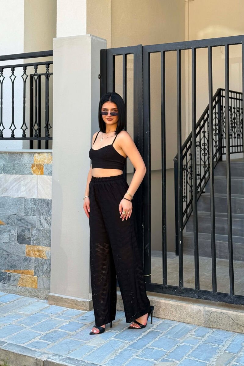 ONE COLOR EMBROIDERED CROP TOP + TROUSERS WOMAN SET BLACK/ E ZEZE - 4