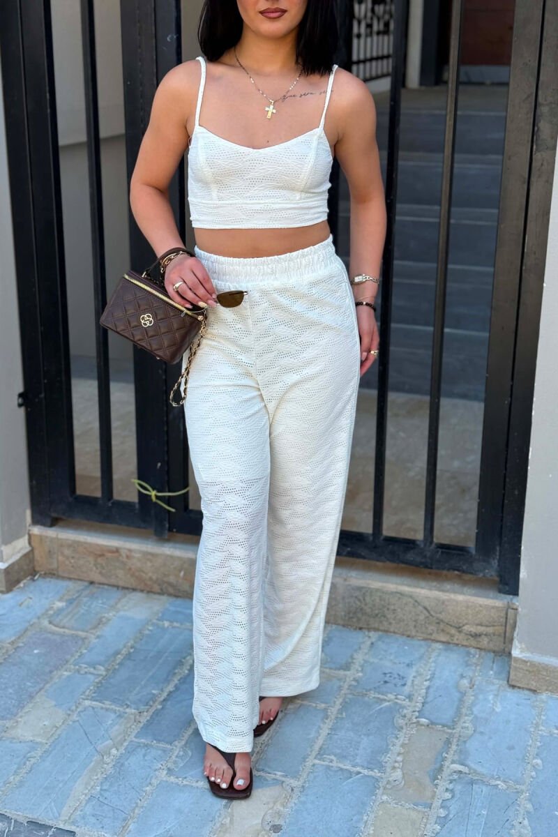 ONE COLOR EMBROIDERED CROP TOP + TROUSERS WOMAN SET WHITE-E BARDHE - 4