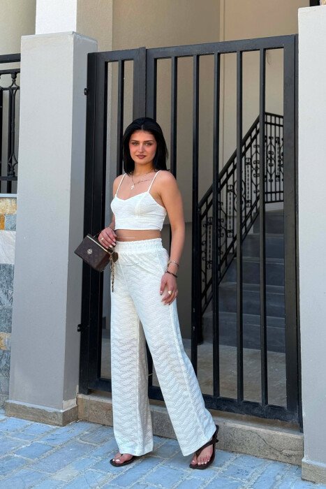 ONE COLOR EMBROIDERED CROP TOP + TROUSERS WOMAN SET WHITE-E BARDHE - 5