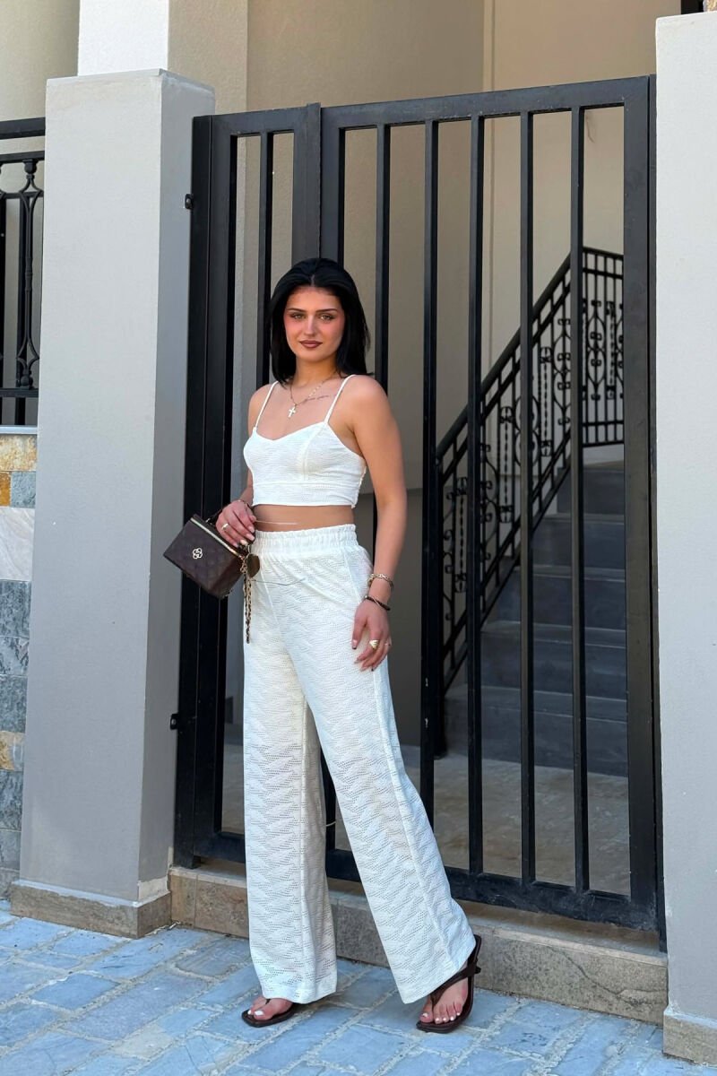 ONE COLOR EMBROIDERED CROP TOP + TROUSERS WOMAN SET WHITE-E BARDHE - 5
