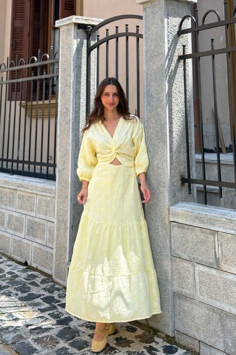 FUSTAN ME JAKE V PER FEMRA NE NGJYRE TE VERDHE - KLAUDIO FASHION