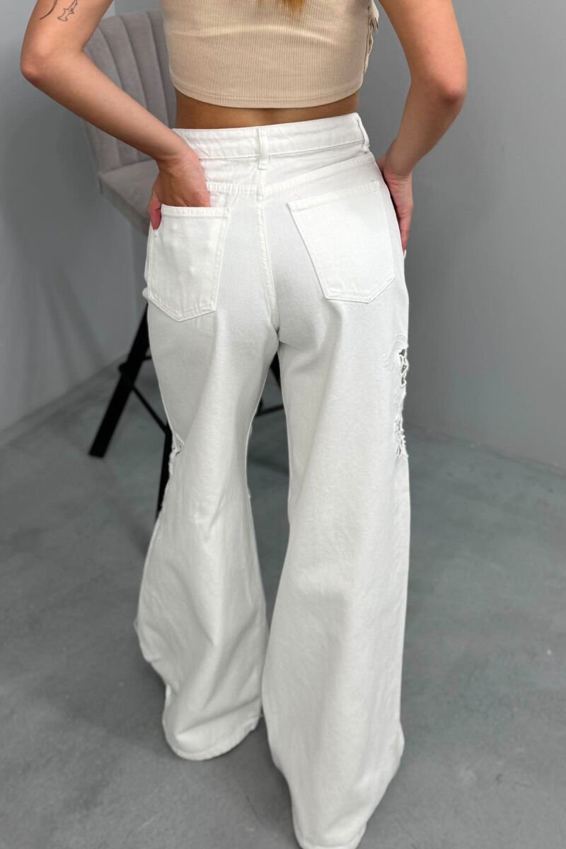 ONE COLOR EMBROIDERED WOMAN JEANS WHITE-E BARDHE - 2