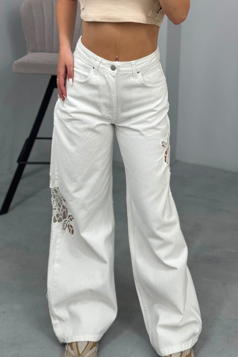 ONE COLOR EMBROIDERED WOMAN JEANS WHITE-E BARDHE - 7