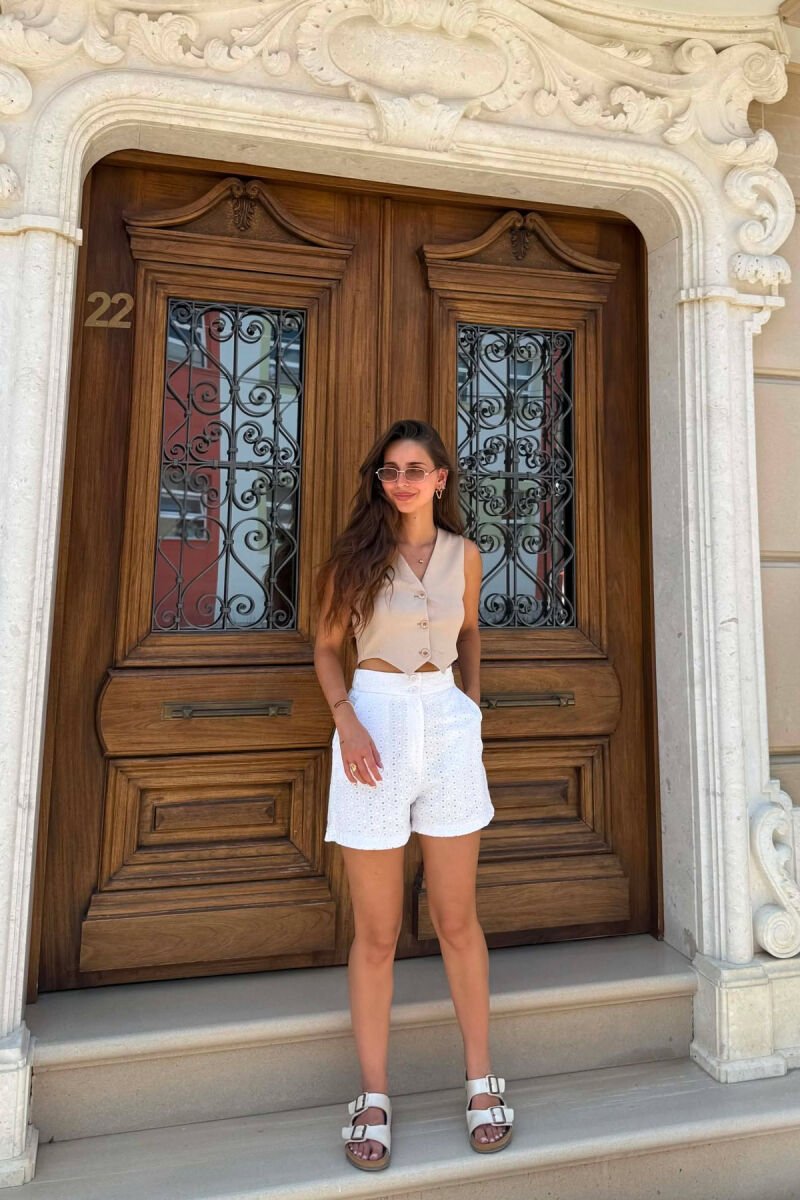 ONE COLOR EMBROIDERED WOMAN SHORTS WHITE-E BARDHE - 3