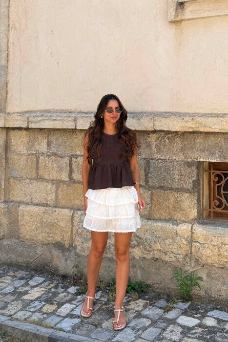 ONE COLOR EMBROIDERED WOMAN TANK TOP BROWN/KAFE - 2