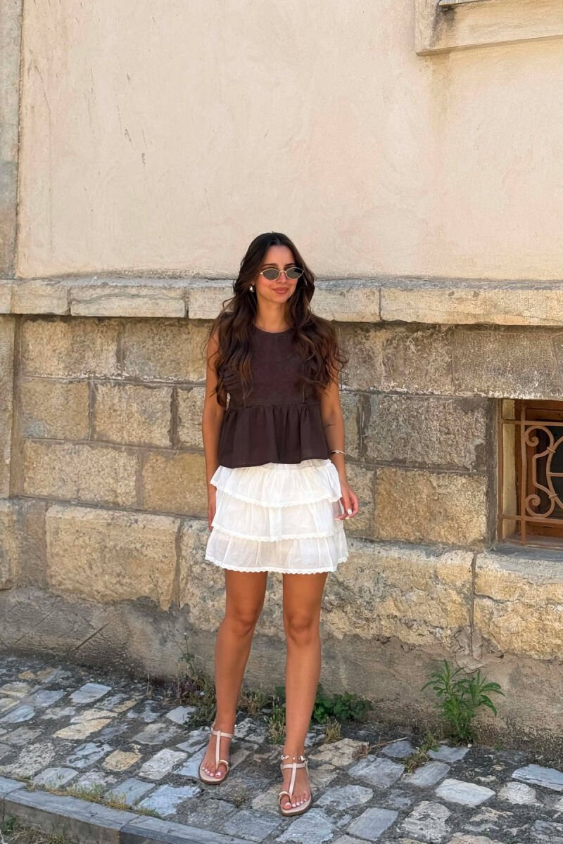 ONE COLOR EMBROIDERED WOMAN TANK TOP BROWN/KAFE - 2