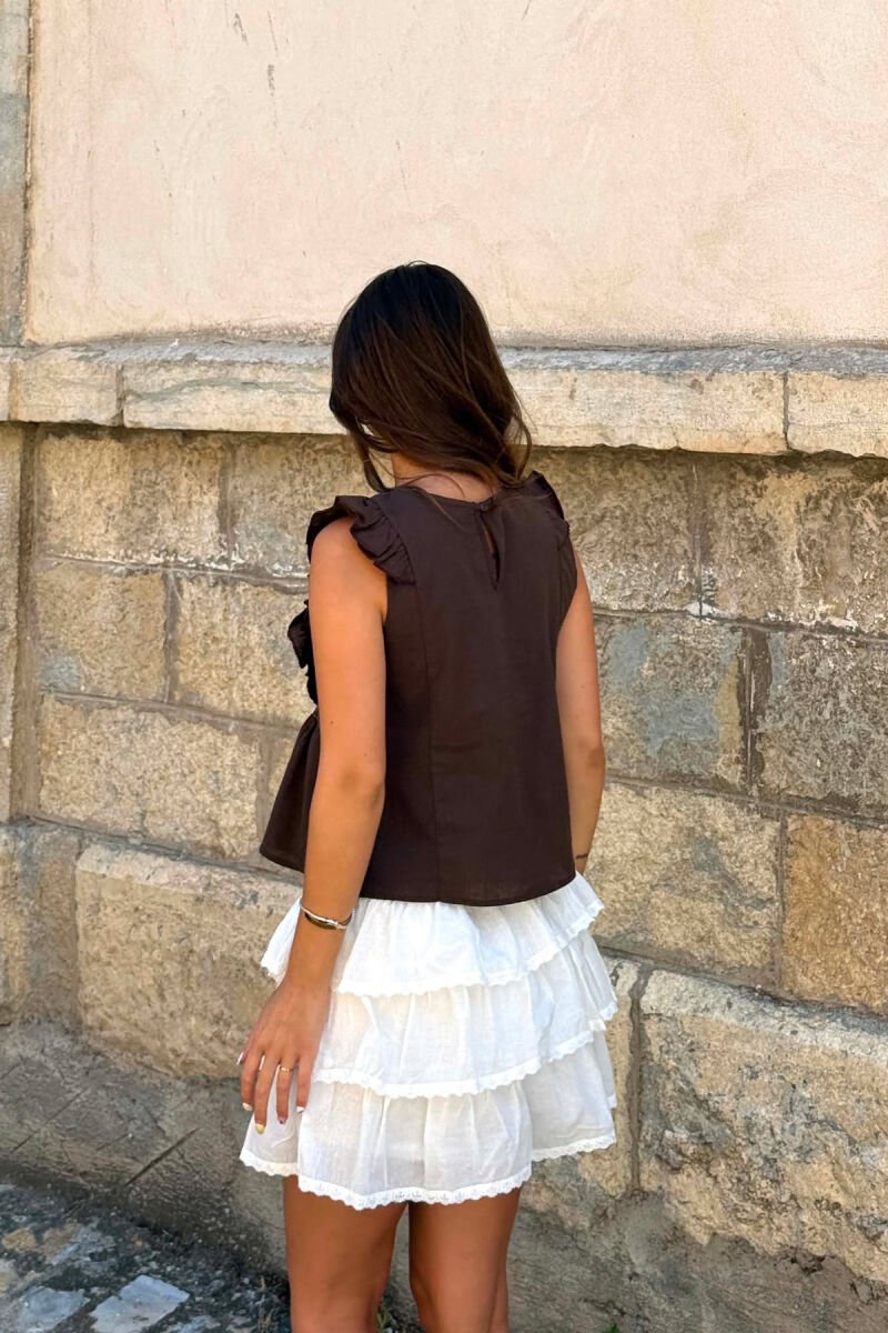 ONE COLOR EMBROIDERED WOMAN TANK TOP BROWN/KAFE - 4