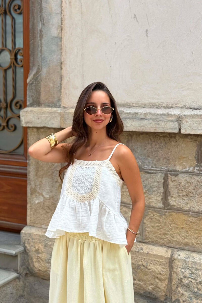 ONE COLOR EMBROIDERED WOMAN TANK TOP CREAM/KREM - 2