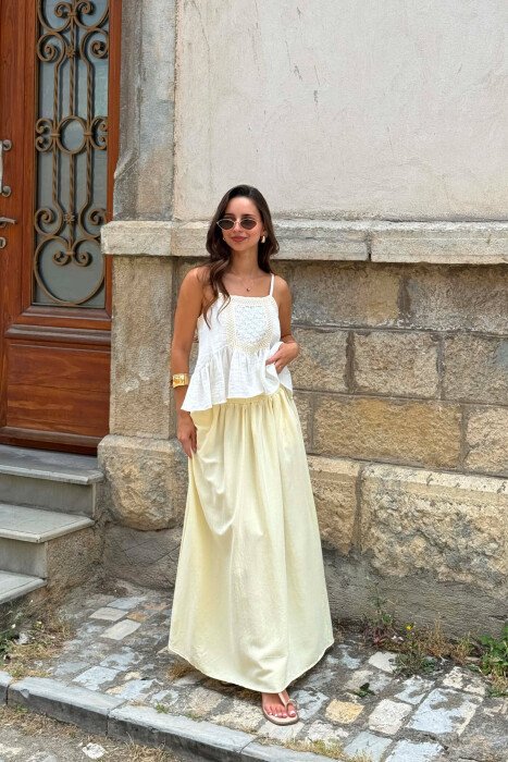 ONE COLOR EMBROIDERED WOMAN TANK TOP CREAM/KREM - 5