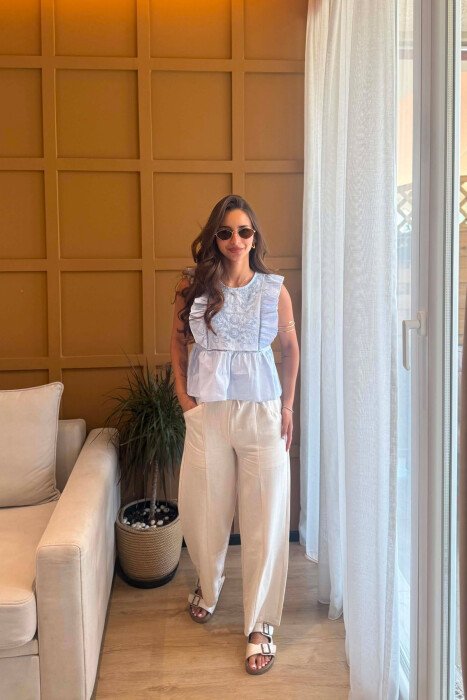 ONE COLOR EMBROIDERED WOMAN TANK TOP LIGHTBLUE/BZ - 3