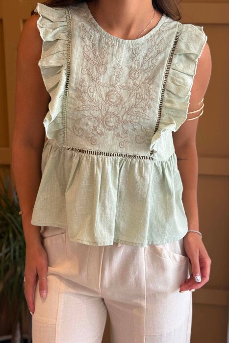ONE COLOR EMBROIDERED WOMAN TANK TOP MINT/MENTE - 4