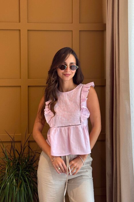 ONE COLOR EMBROIDERED WOMAN TANK TOP PINK/ROZE - KLAUDIO FASHION
