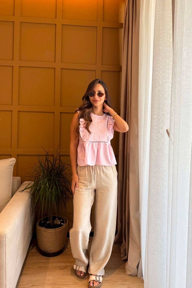 ONE COLOR EMBROIDERED WOMAN TANK TOP PINK/ROZE - 5