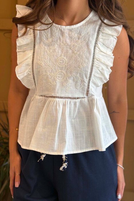 ONE COLOR EMBROIDERED WOMAN TANK TOP WHITE-E BARDHE - 6