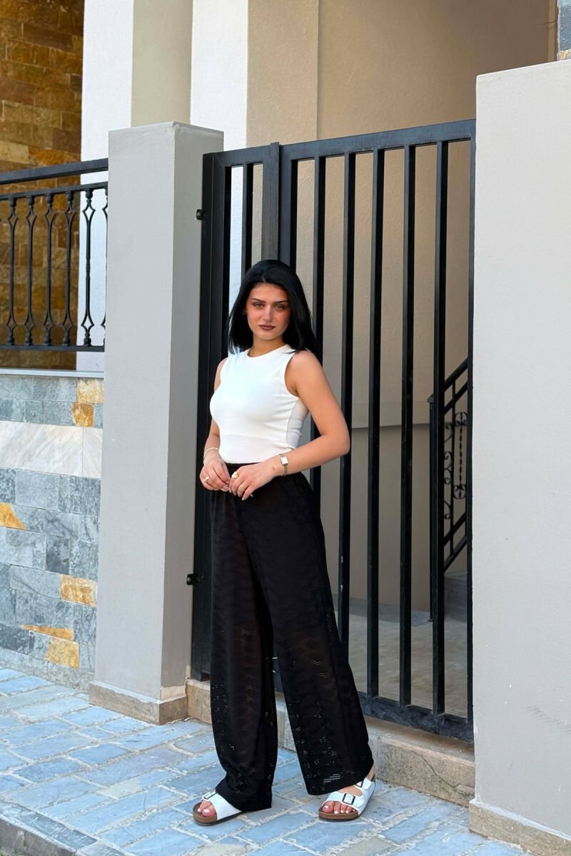 ONE COLOR EMBROIDERED WOMAN TROUSERS BLACK/ E ZEZE - 1