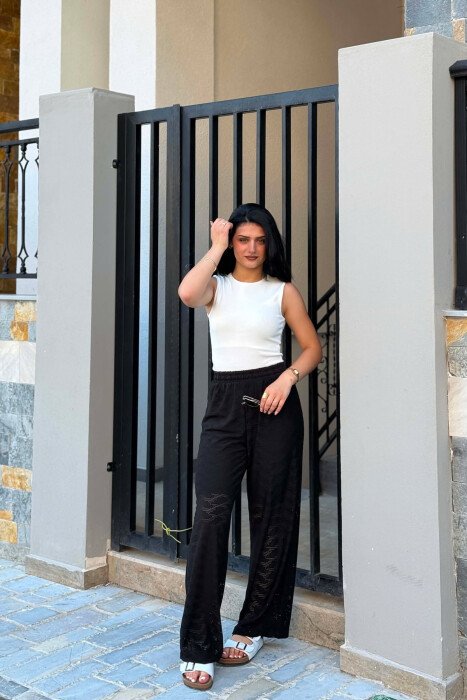 ONE COLOR EMBROIDERED WOMAN TROUSERS BLACK/ E ZEZE - 2