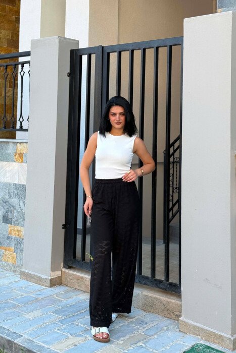 ONE COLOR EMBROIDERED WOMAN TROUSERS BLACK/ E ZEZE - 3