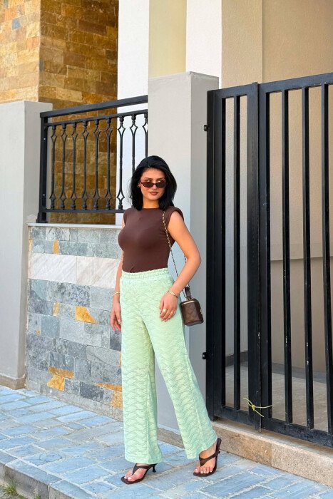 ONE COLOR EMBROIDERED WOMAN TROUSERS MINT/MENTE - 2