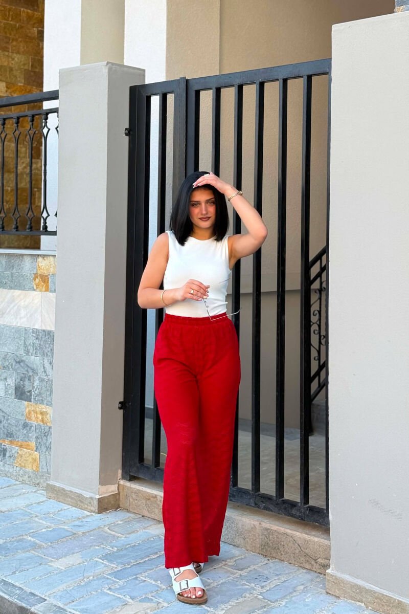 ONE COLOR EMBROIDERED WOMAN TROUSERS RED/E KUQE - 2