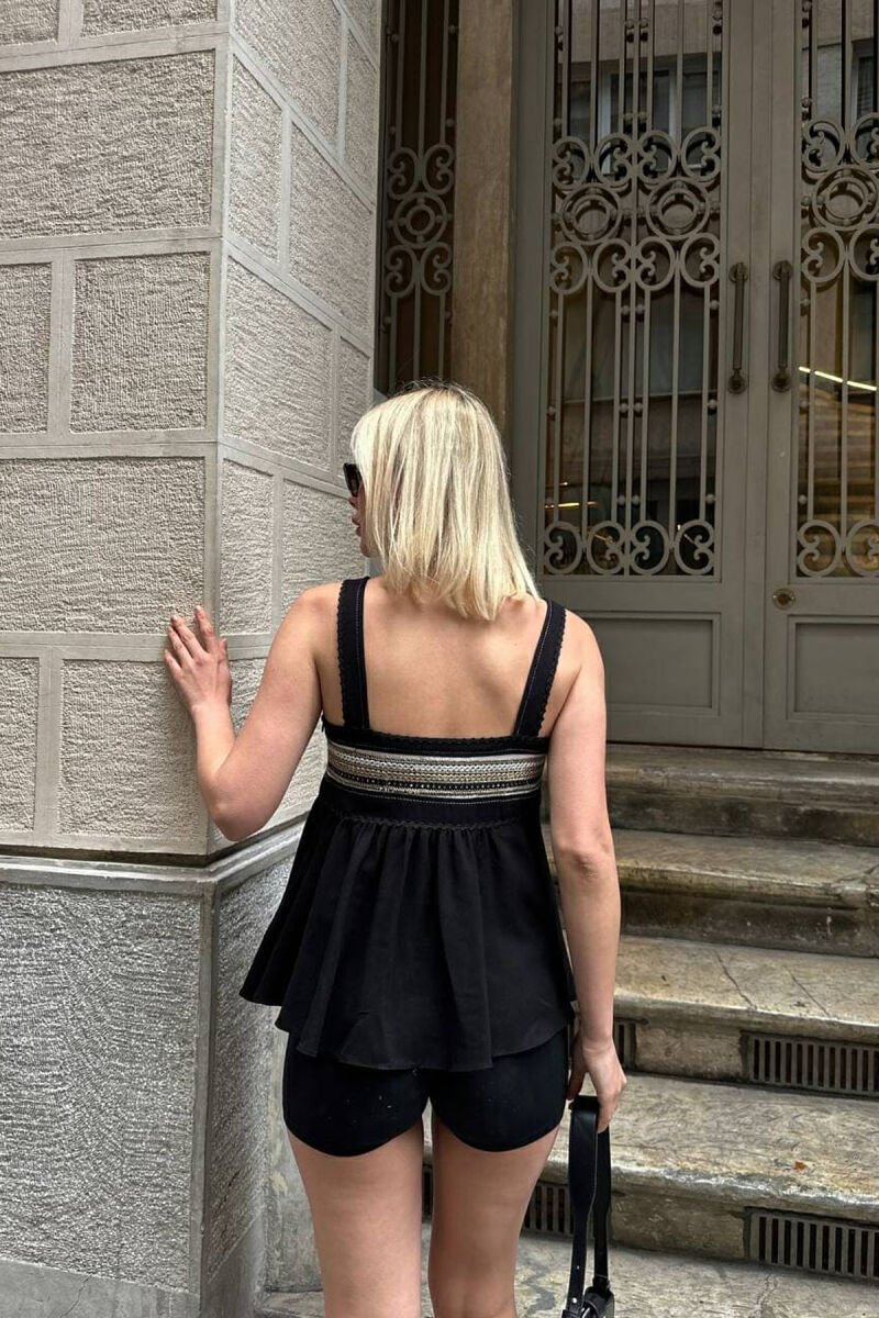ONE COLOR EMBROIDERED WOMEN TANK TOP BLACK/ E ZEZE - 5