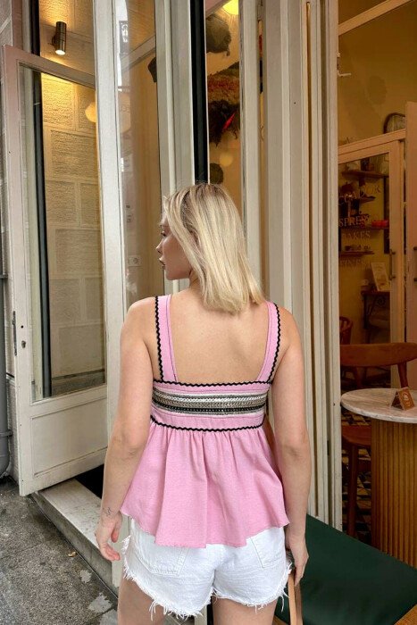 ONE COLOR EMBROIDERED WOMEN TANK TOP PINK/ROZE - 6