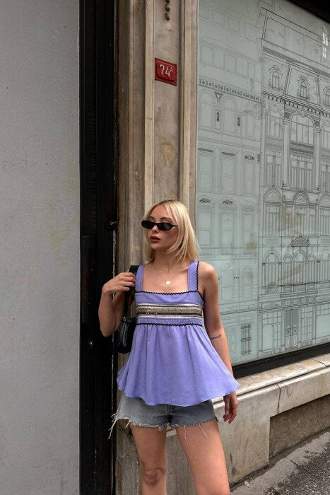ONE COLOR EMBROIDERED WOMEN TANK TOP PURPLE/LEJLA 