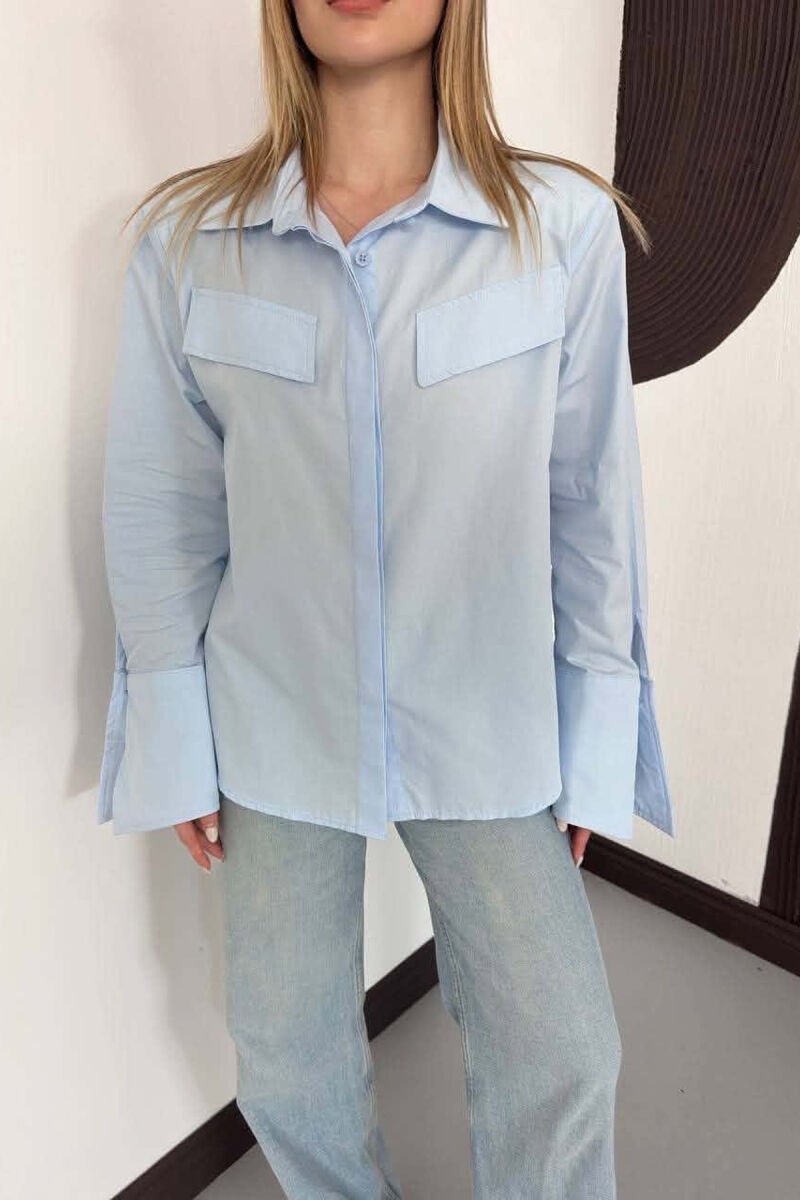 ONE COLOR FAKE POCKETS WOMAN SHIRT LIGHTBLUE/BZ - 4