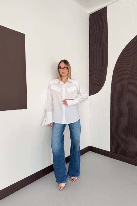 ONE COLOR FAKE POCKETS WOMAN SHIRT WHITE-E BARDHE - 2