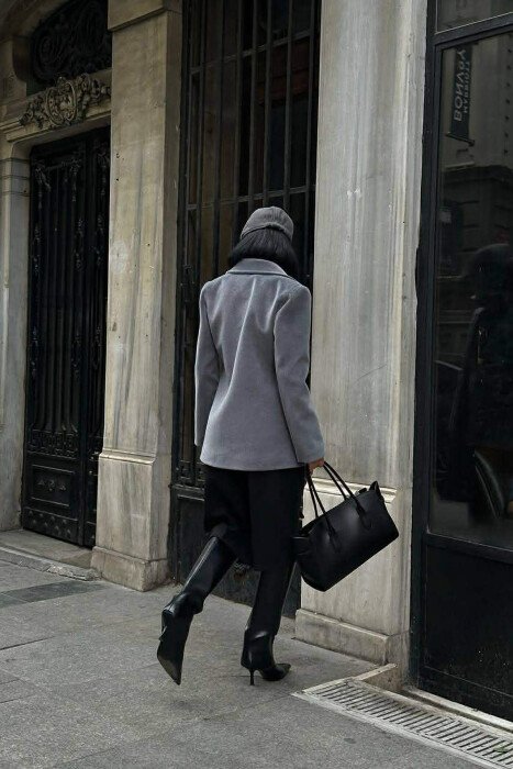 ONE COLOR FAKE POCKETS WOMEN COAT GREY/GRI - 2