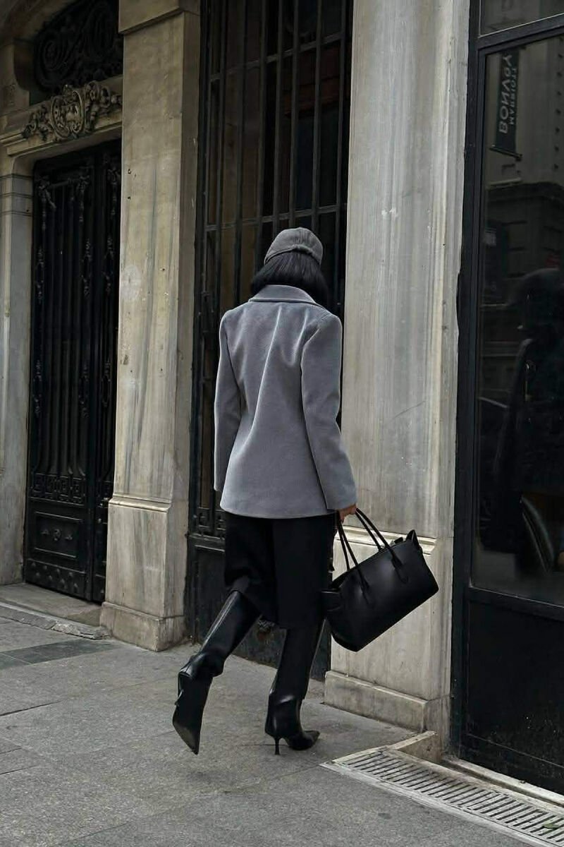 ONE COLOR FAKE POCKETS WOMEN COAT GREY/GRI - 2