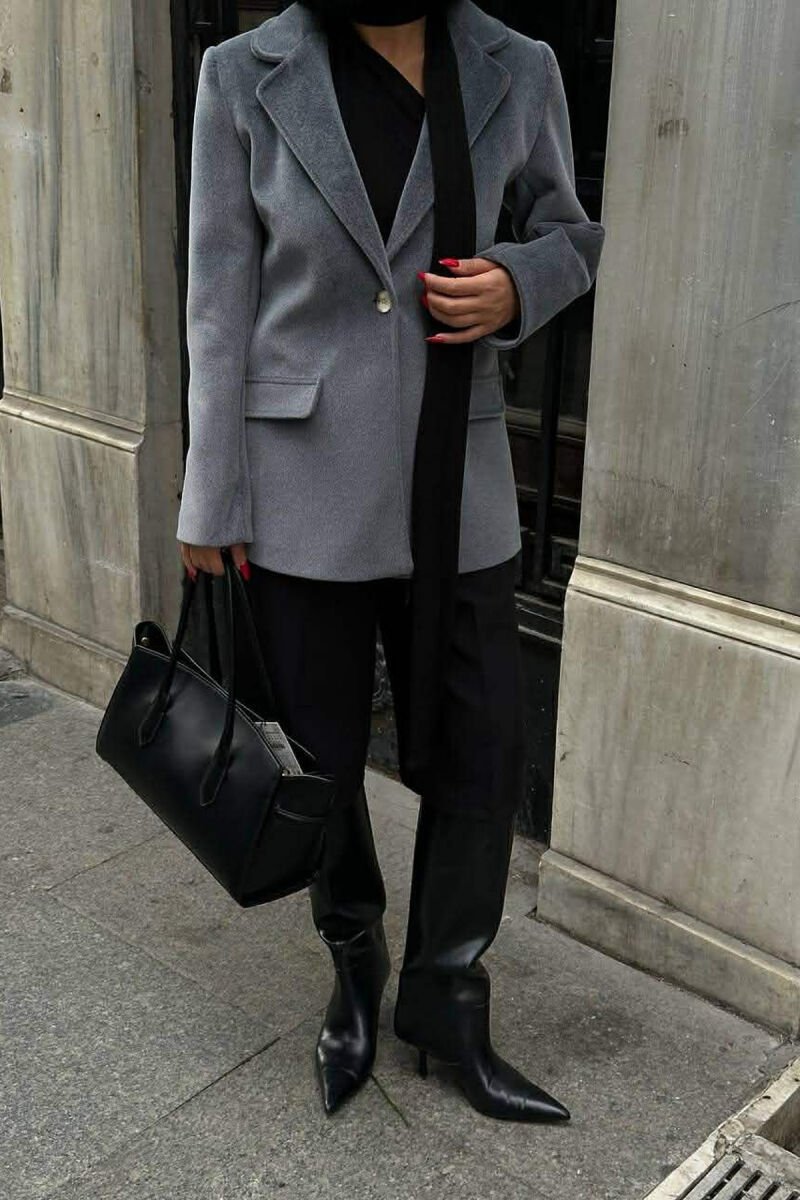 ONE COLOR FAKE POCKETS WOMEN COAT GREY/GRI - 4