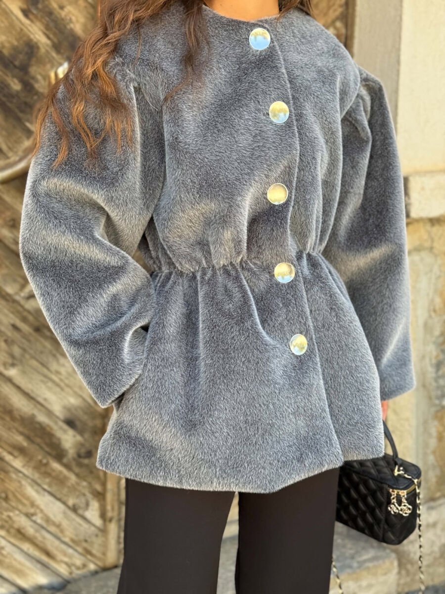 ONE COLOR FAUX FUR ELASTIC WAIST WOMEN JACKET GREY/GRI - 2