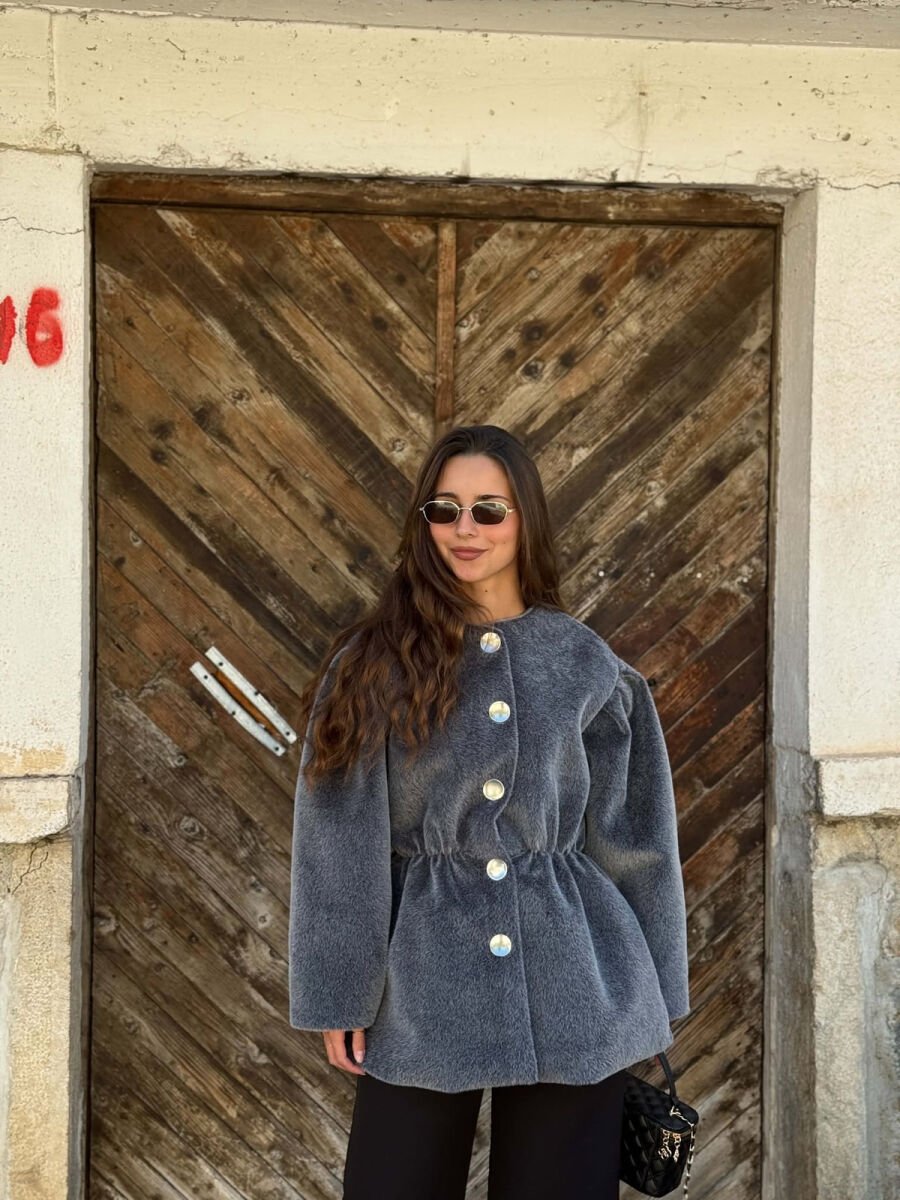 ONE COLOR FAUX FUR ELASTIC WAIST WOMEN JACKET GREY/GRI - 3