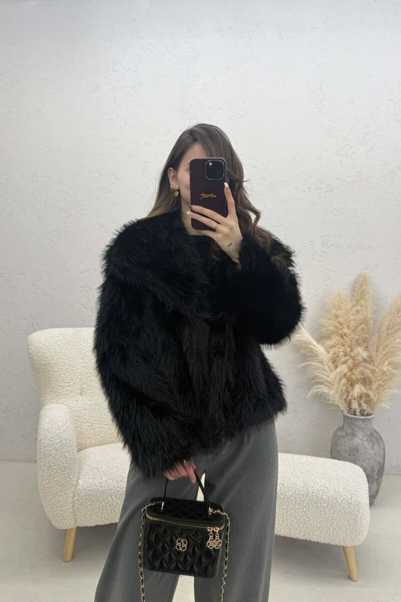 ONE COLOR FAUX FUR WOMAN COAT BLACK/ E ZEZE - 1