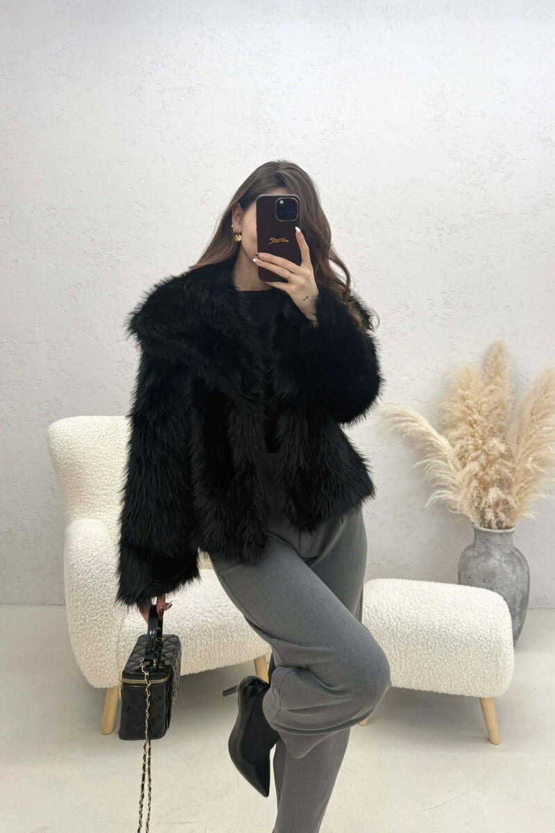 ONE COLOR FAUX FUR WOMAN COAT BLACK/ E ZEZE - 2