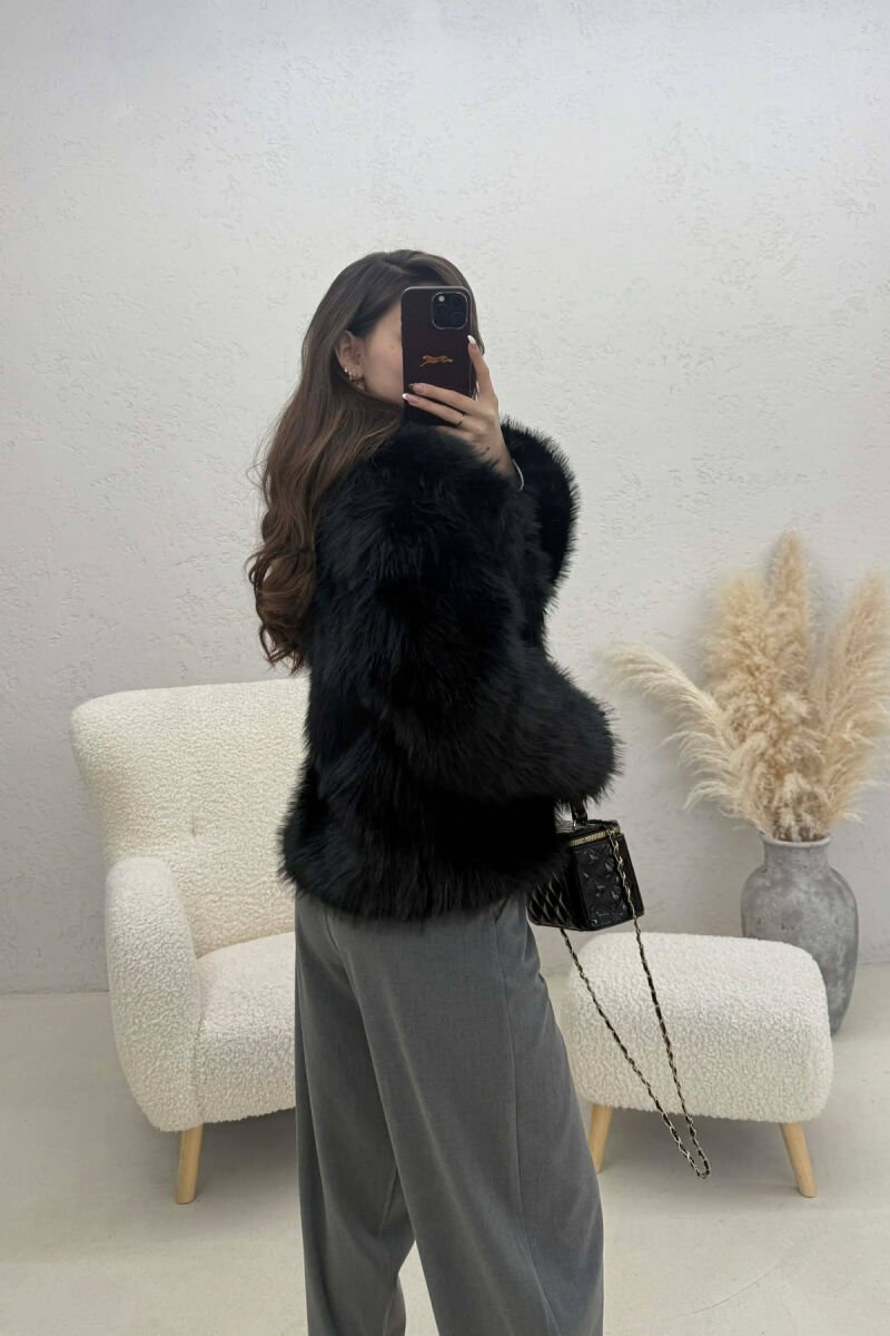 ONE COLOR FAUX FUR WOMAN COAT BLACK/ E ZEZE - 3